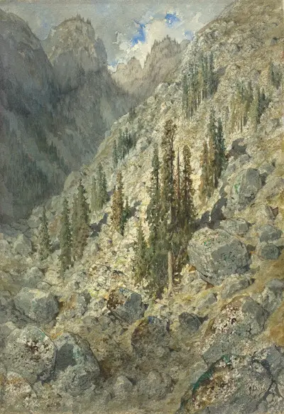An Alpine Valley with Trees and Boulders Gustave Doré